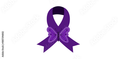 Vibrant purple awareness ribbon with elegant butterfly design