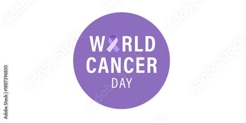 World Cancer Day symbol with purple ribbon awareness logo