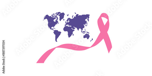 Breast Cancer Awareness Ribbon with World Map