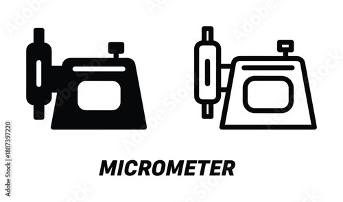 Micrometer measurement tool icon illustrations in black and outline styles
