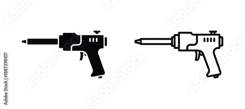 Nail gun black and outline icons isolated illustration for construction and woodwork projects