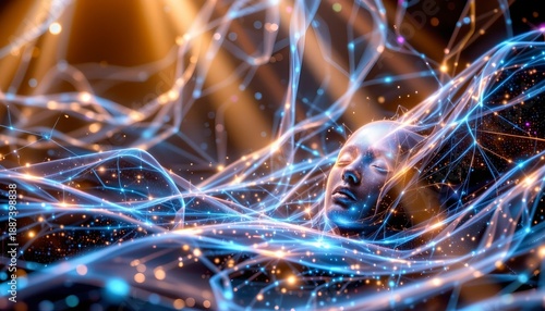 A stunning, sleek digital concept illustration capturing a futuristic scene filled with cutting edge technology and luminous electronic elements, The position is viewed from a close up