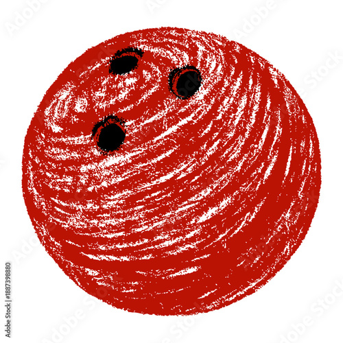 Hand drawn bowling ball in chalk style with rough texture and scribble shading, naive grunge doodle vector illustration, scrapbook friendly element isolated on white.