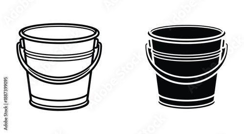 Outline and solid bucket vector illustration, two simple buckets isolated on white background.