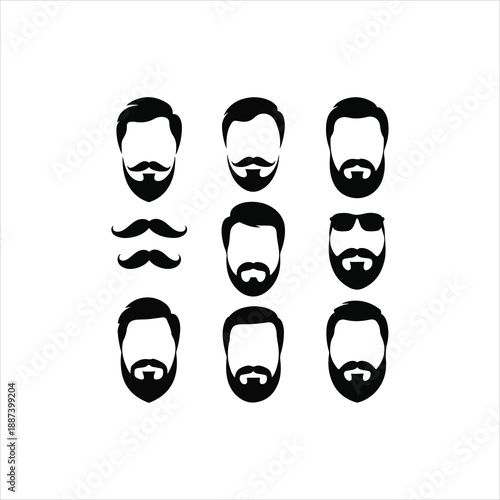 set of mustaches, Retro moustache styles vector illustration, Mustache set with different style. Black silhouette of adult man mustaches. Symbol of Father day. Vector illustration. Moustache for men.