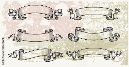 vintage hand drawn ribbon flag or banner element for book or other old looking design. engraved calligraphic part for your sign