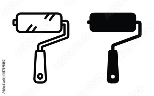 Paint rollers illustration, black and outline style. Painter equipment for wall renovation