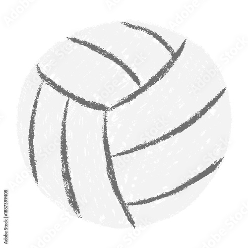 Hand drawn volleyball ball in chalk style with textured surface and playful scribbles, naive colorful doodle with soft shading, scrapbook friendly sports element isolated on white.