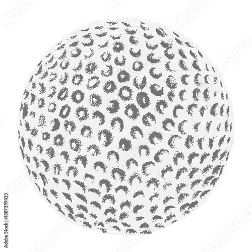 Hand drawn golf ball in chalk style with rough texture and scribble shading, naive grunge doodle vector illustration, scrapbook friendly sports element isolated on white.