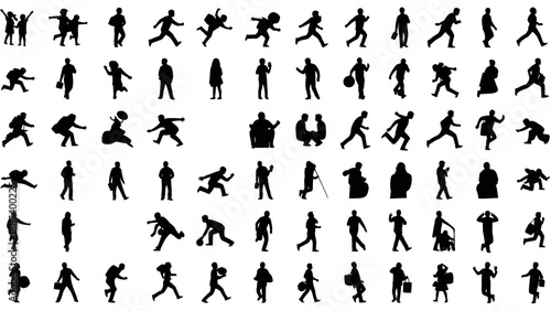 Flock of birds flying in formation vector illustration, dynamic motion silhouette flat design