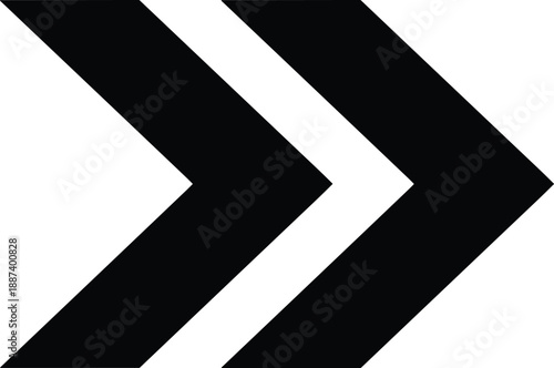 Black double chevron arrow icon vector illustration featuring minimalist geometric design for fast forward motion, direction indicators, and modern user interface navigation button elements.