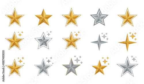 Premium shiny star icon vector set with sparkle symbols isolated on transparent background