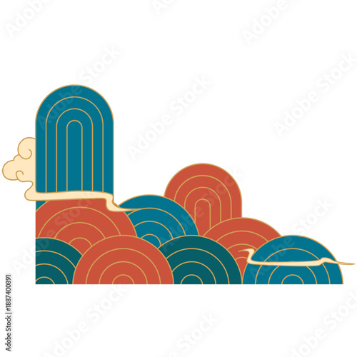 Chinese wave pattern frame for corner decorative. Mountain, seigaiha japanese pattern, asian oriental decoration. Lunar new year vector illustration.