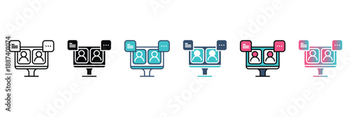 Digital communication icon set for user interaction and online chat, facilitating collaboration, feedback, and networking management