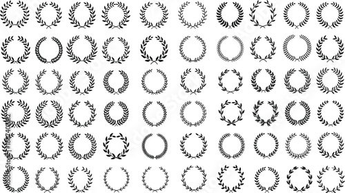 Black laurel wreath collection for victory, award, honor, achievement, emblem, badge, crest, logo, certificate, classic decorative vector illustration design elements