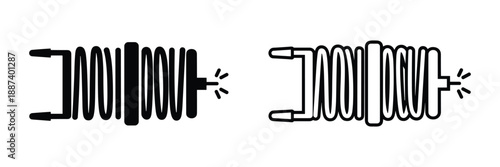 Radiator icon set with glowing effect, cooling system design in black and white. Heating appliance element.