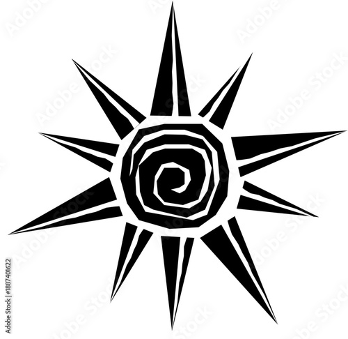 Northeastern sun in woodcut