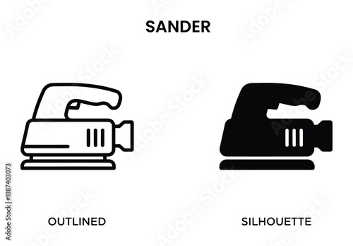 Sander icon outlined and silhouette vector image. Black and white illustration of power tool, outlined, and silhouette style