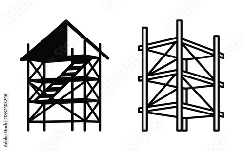 Scaffolding illustrations, construction scaffoldings, line art construction framework structures for architectural design