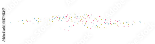 Scattered confetti of various colors, pink, blue, and yellow dots floating in random pattern on transparent background