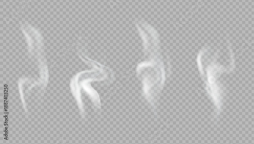 Realistic steam or smoke on hot tea, coffee, food. PNG Stock royalty free.