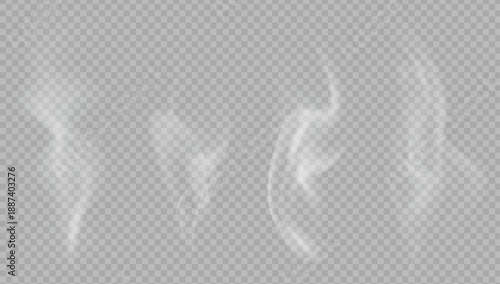 Realistic steam or smoke on hot tea, coffee, food. PNG Stock royalty free.