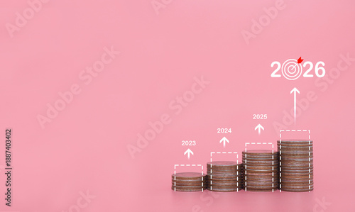 Obraz na plátně Stack of coins with arrow rising