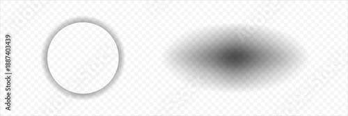 Realistic round shadow and shadow effect. Poster, flyer, business card, banner shadow collection. PNG shadow isolated on transparent background.