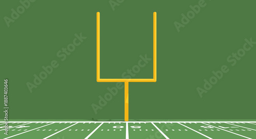 American Football Field Goal Post and Yard Lines on Green Field Ready for Competition and Sports Activity