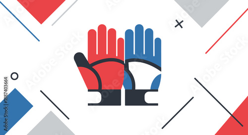 Team Sporting Gloves Pair Red Blue Colors Opposite Sides Representing Competition Or Opposing Teams Strategy Game Play