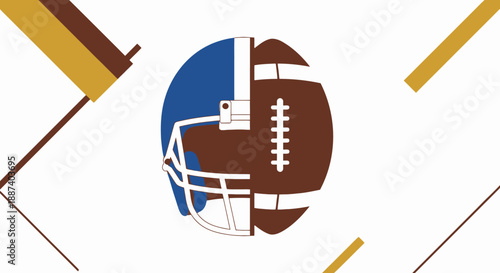 Sporting Equipment Combination Graphic Representing American Football Game Between Teams With Different Colors Side By Side