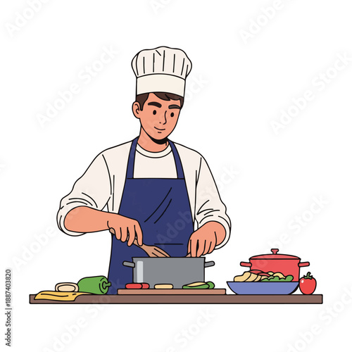 A cartoon chef preparing food