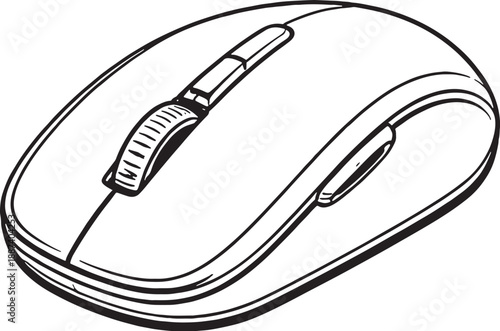Wireless Mouse Black and White Minimal 3D Line Art Illustration