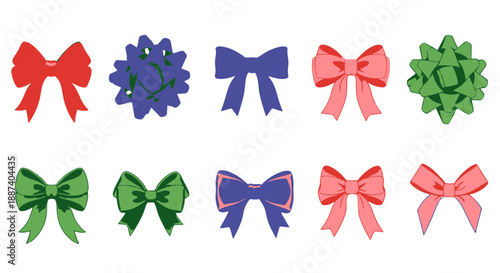 Collection of Decorative Bows with Different Colors and Shapes for Gifts and Celebrations