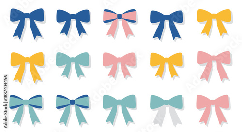Collection of Various Decorative Bows in Different Colors and Sizes for Gifts and Crafts