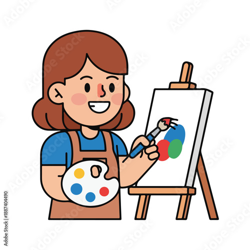 A cartoon girl painting colorful circles