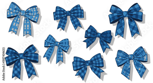 Collection of Blue Plaid Bows Assortment Gift Wrapping Decoration and Crafting Bows