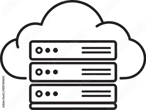 Cloud Server Icon Black and White Monoline