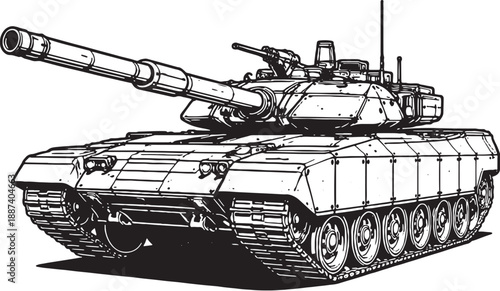 Battle Tank Black and White Minimal 3D Line Art Illustration