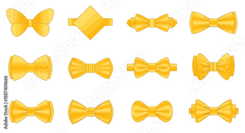 Collection of golden satin bow ties for formal wear and gift wrapping, elegant and luxurious accessory