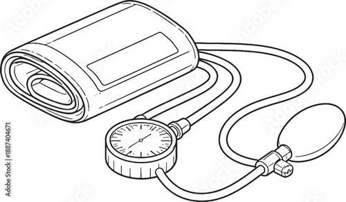 Blood Pressure Monitor Black And White Line Art Illustration