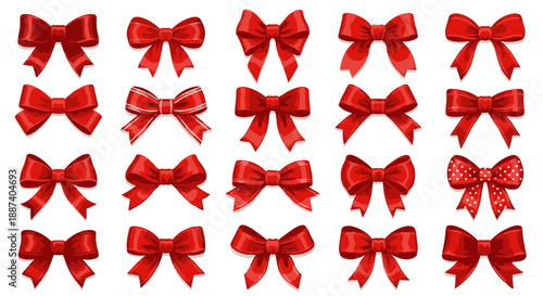 A Collection of Various Red Satin Bows and Ribbons, Perfect for Gifts and Decorations