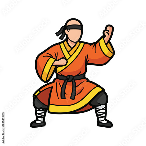 A cartoon martial artist in orange uniform