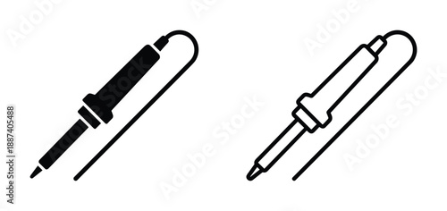 Soldering iron icons. Electric soldering irons in two styles. Repair tools for electronics and metalwork isolated on white