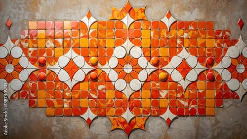 Ornate Ceramic Tile Pattern with Red and White Design