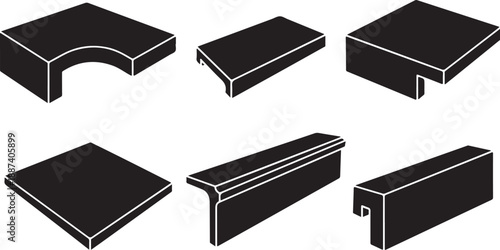 Various Black 3D Rectangular Blocks with Different Edge Shapes