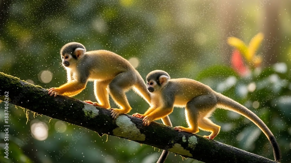 Obraz premium Two monkeys on a tree branch.