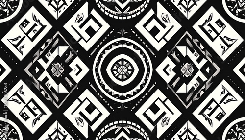 Wallpaper Mural Traditional Maori-inspired geometric pattern background, black and white color palette, clean modern illustration style, no people, no text Torontodigital.ca