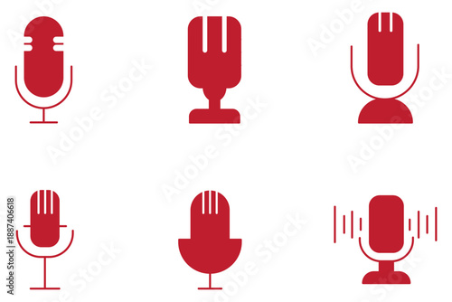 Microphone vector icon set professional studio mic broadcast podcast recording audio equipment design