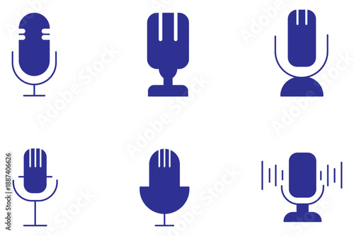Microphone vector icon set professional studio mic broadcast podcast recording audio equipment design